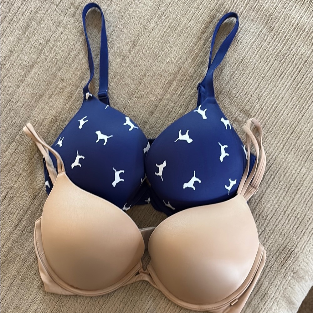 Victoria's Secret Blue and Tan Bras 34D